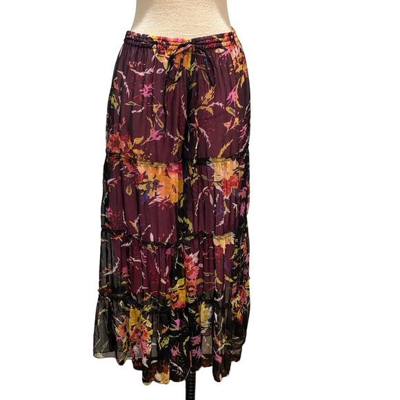 EARTHBOUND Pants - Earthbound sz  L elastic waist floral tiered ruffled flowy cropped pants